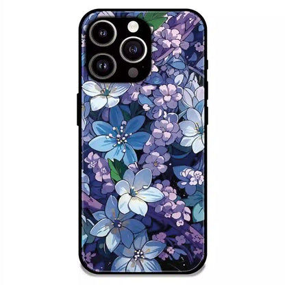 Midnight Blue Floral Garden - Glossy Metal Silicone Case For Apple iPhone 13 Pro Max