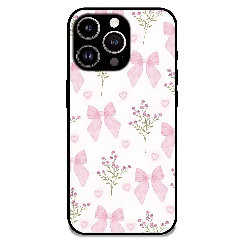 Pink Bow Floral Pattern - Glossy Metal Silicone Case For Apple iPhone 13 Pro Max