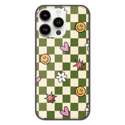 Checkerboard Smile Daisy Heart - Printed Silicone Case For Apple iPhone 13 Pro Max