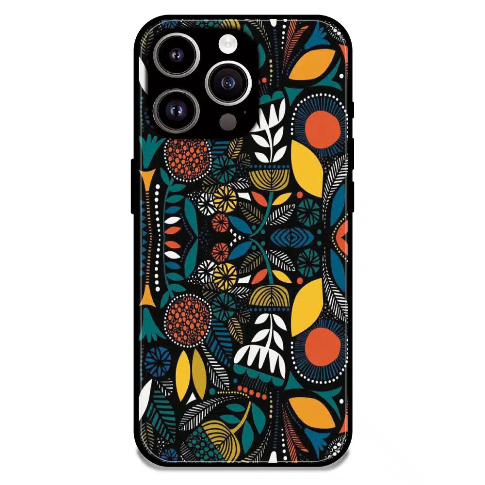 Folk Floral Night Garden - Glossy Metal Silicone Case For Apple iPhone 13 Pro Max