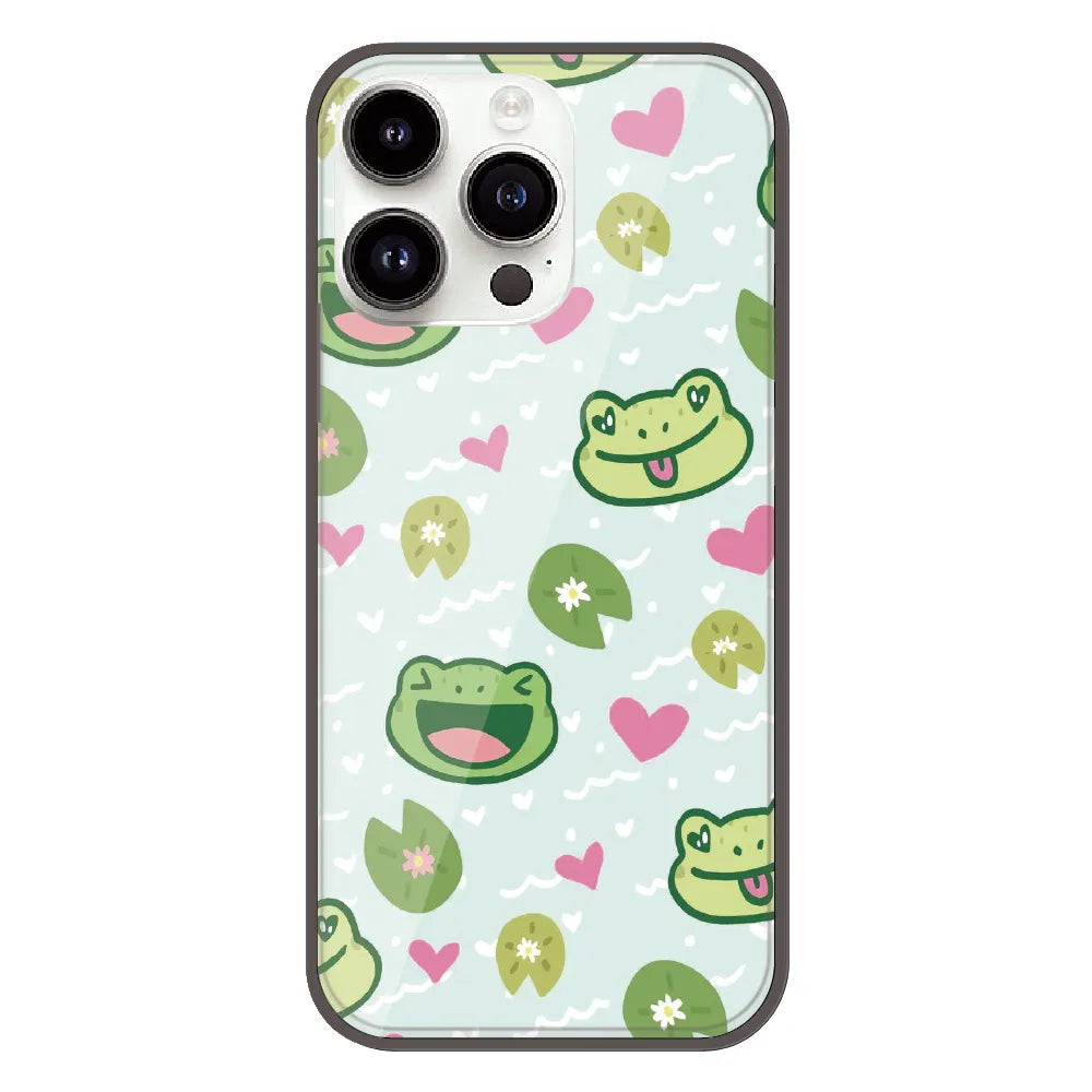 Cute Frog & Heart Pattern - Printed Silicone Case For Apple iPhone 13 Pro Max