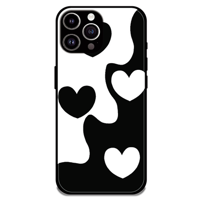 Monochrome Heart Flow - Glossy Metal Silicone Case For Apple iPhone 13 Pro Max