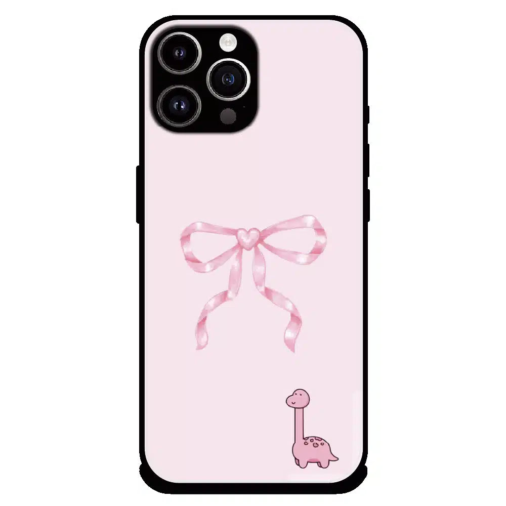 Cute Pink Dino Bow - Glossy Metal Silicone Case For Apple iPhone 13 Pro Max