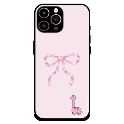 Cute Pink Dino Bow - Glossy Metal Silicone Case For Apple iPhone 13 Pro Max