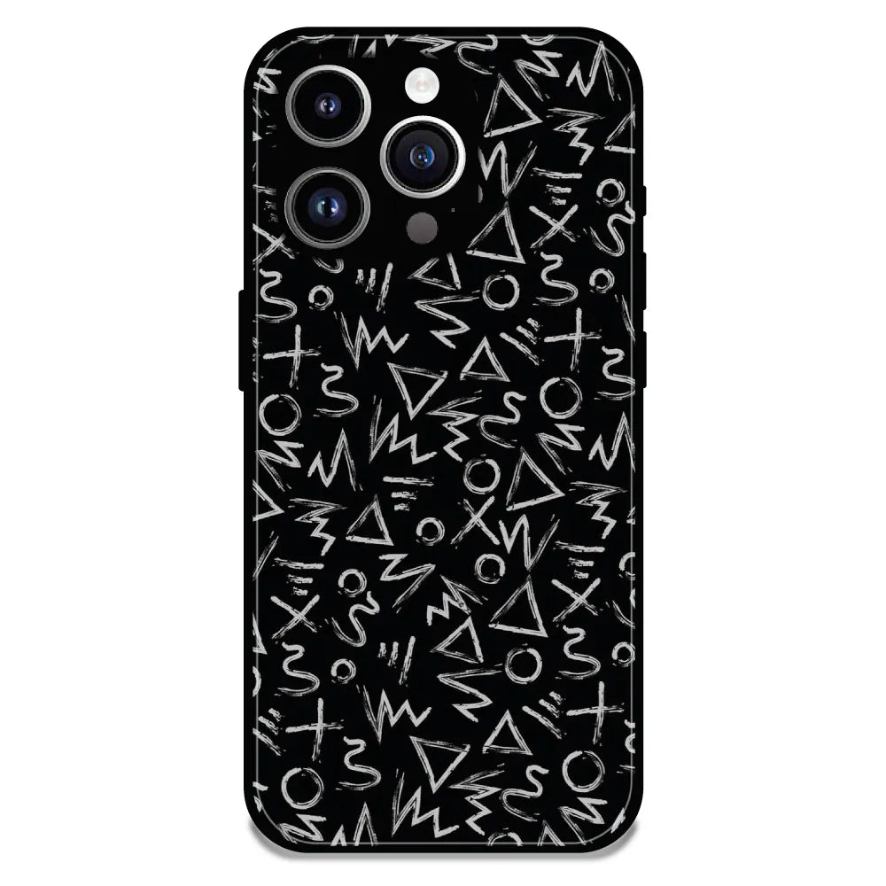 Geometric Black & White Pattern - Glossy Metal Silicone Case For Apple iPhone 13 Pro Max