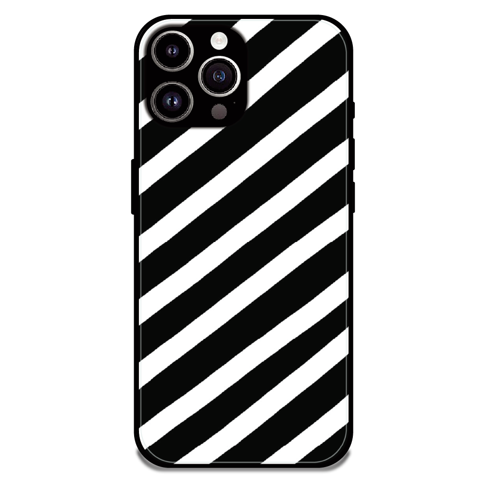 Monochrome Diagonal Stripe - Glossy Metal Silicone Case For Apple iPhone 13 Pro Max