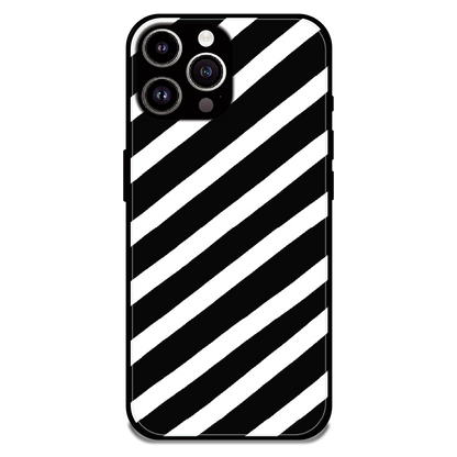 Monochrome Diagonal Stripe - Glossy Metal Silicone Case For Apple iPhone 13 Pro Max