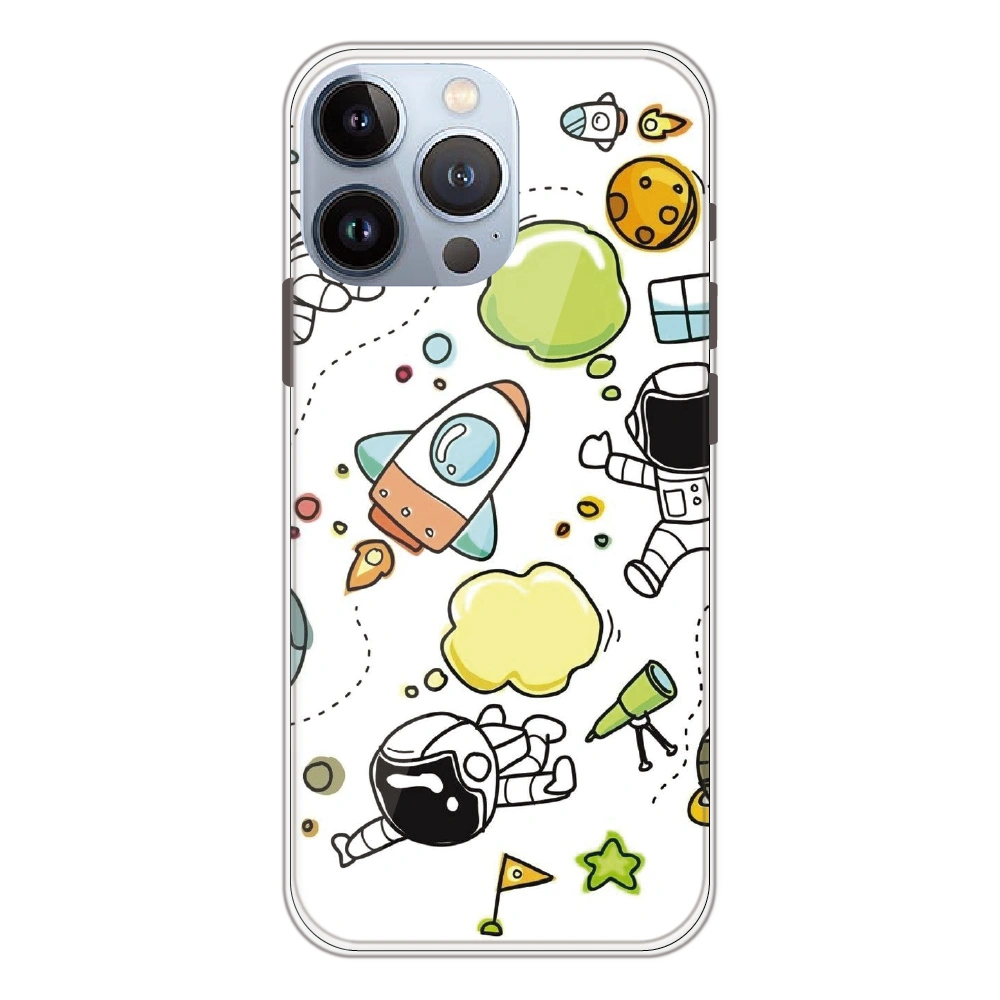 Cute Rocket & Galaxy - Printed Silicone Case For Apple iPhone 13 Pro