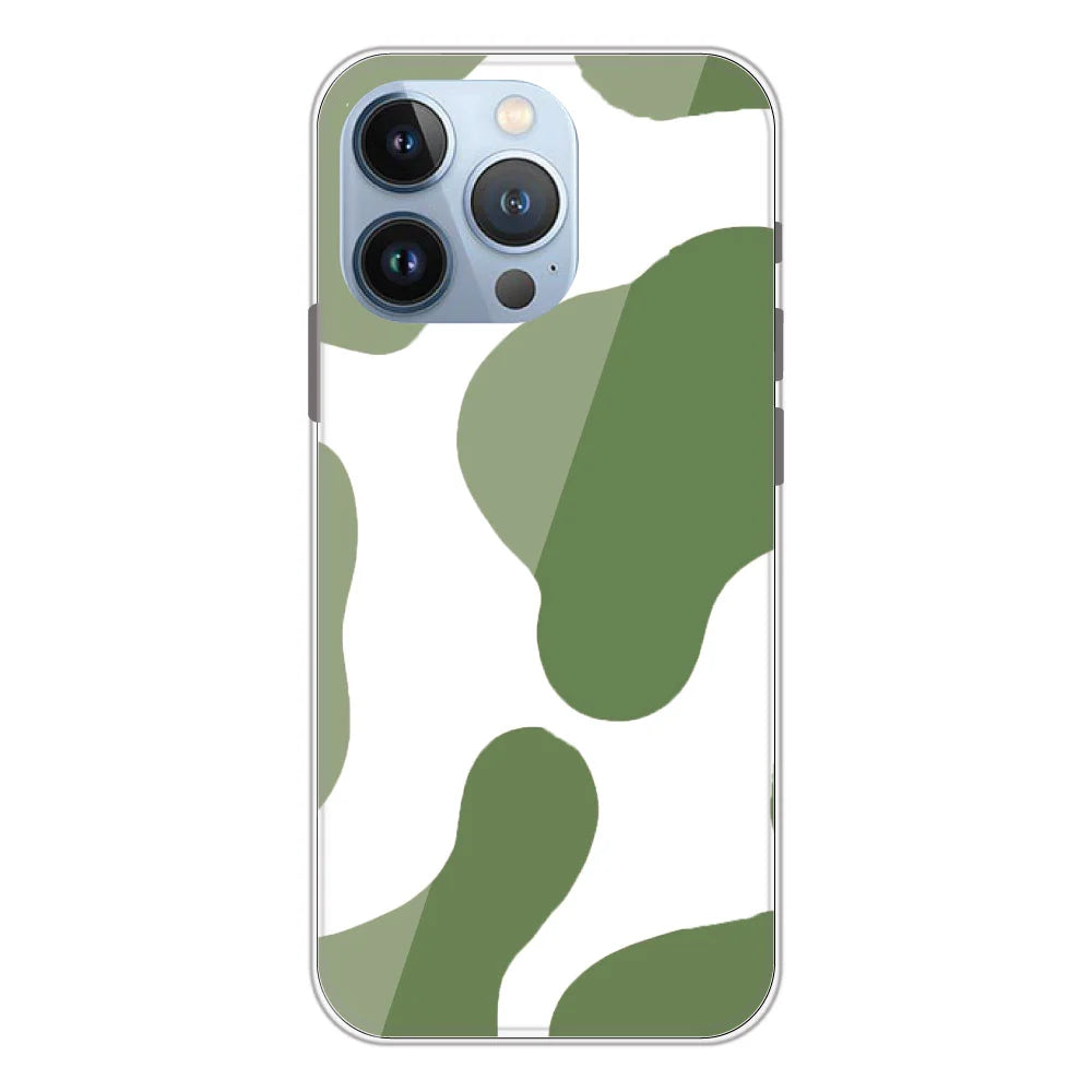 Olive Green Cow Print - Clear Printed Silicone Case For Apple iPhone Models- Apple iPhone 13 pro