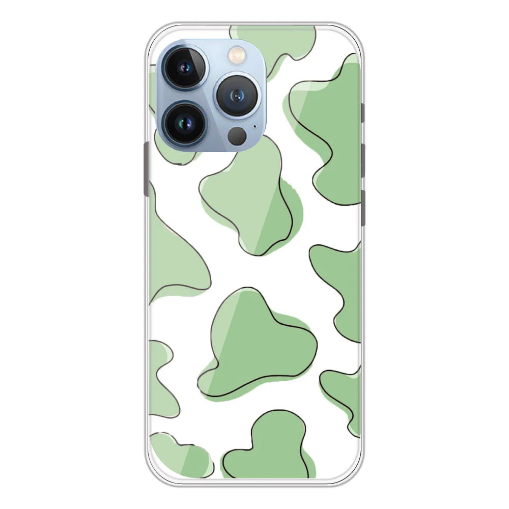 Green Cow Print - Clear Printed Silicone Case For Apple iPhone Models- Apple iPhone 13 pro