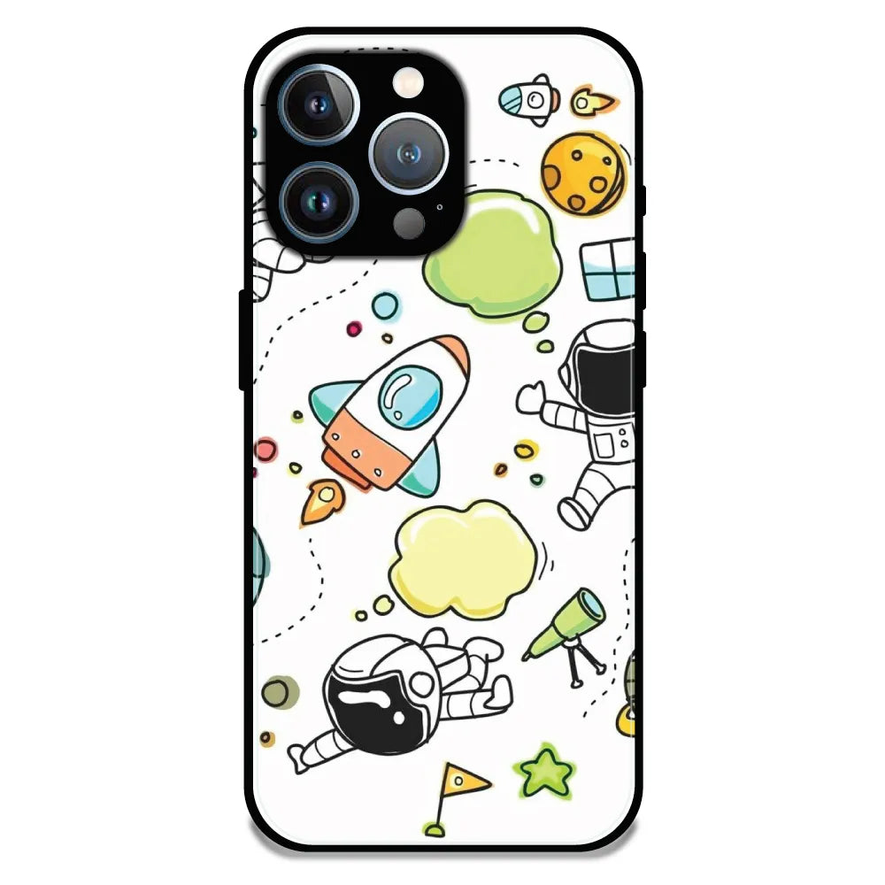 Cute Rocket & Galaxy - Glossy Metal Silicone Case For Apple iPhone 13 Pro