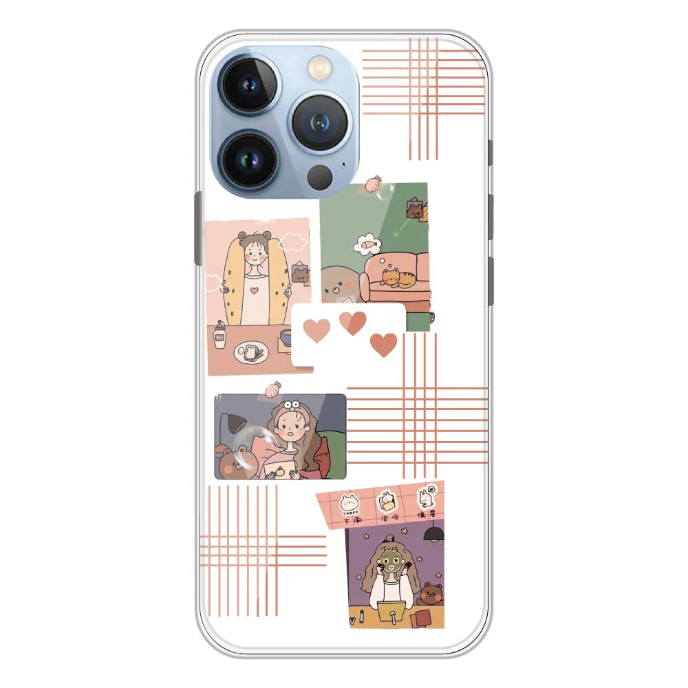 Cute Girl Collage - Clear Printed Silicone Case For Apple iPhone Models -Apple iPhone 13 pro