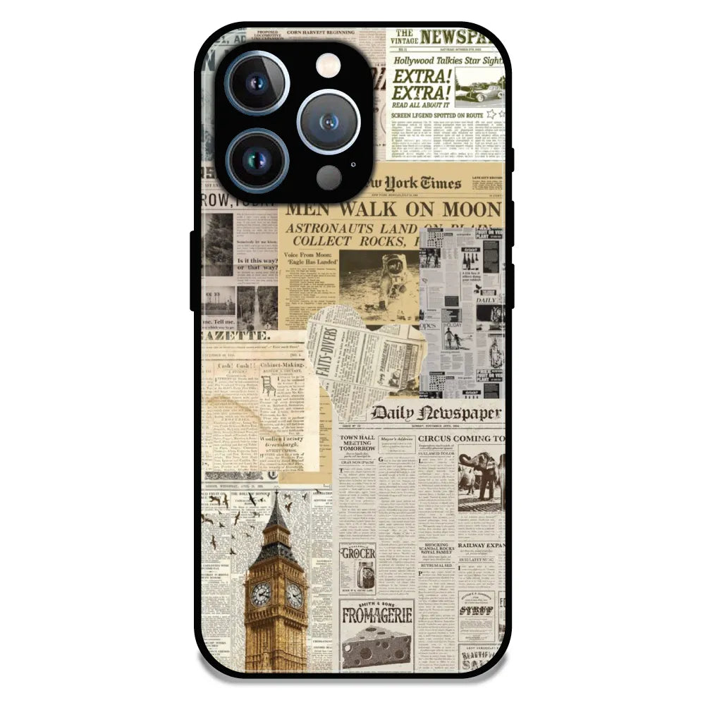 Vintage Newspaper Collage - Glossy Metal Silicone Case For Apple iPhone 13 Pro