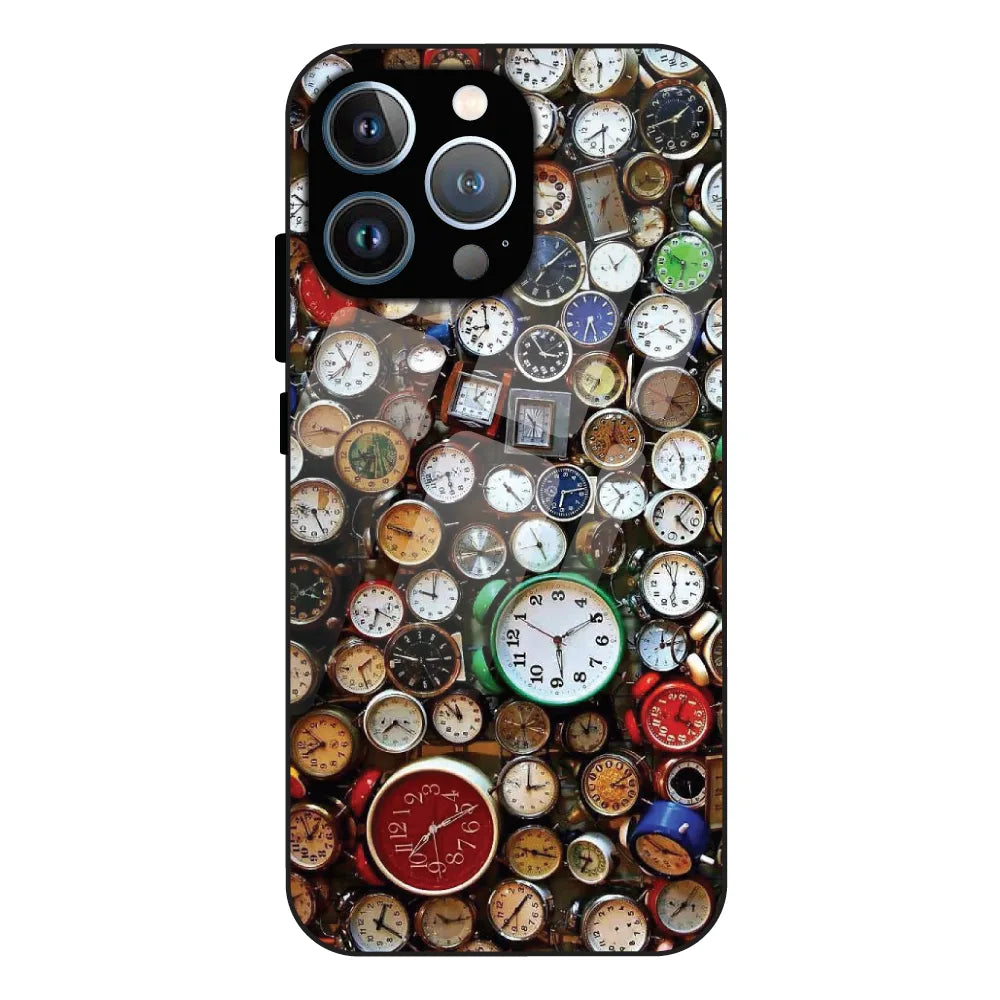 Retro Timepiece Pattern - Glass Case For Apple iPhone 13 Pro