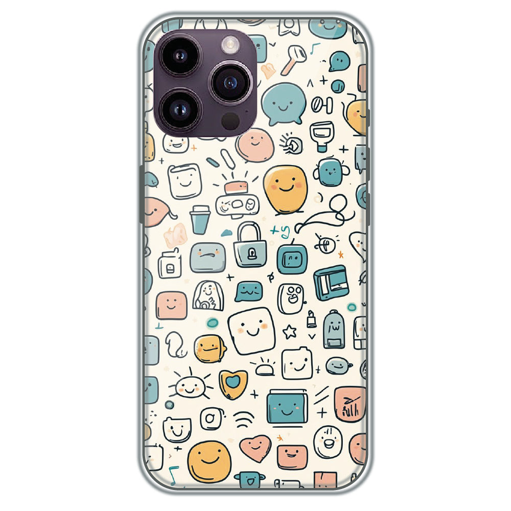 Happy Doodle Icons - Printed Silicone Case for Apple iPhone 13 Pro