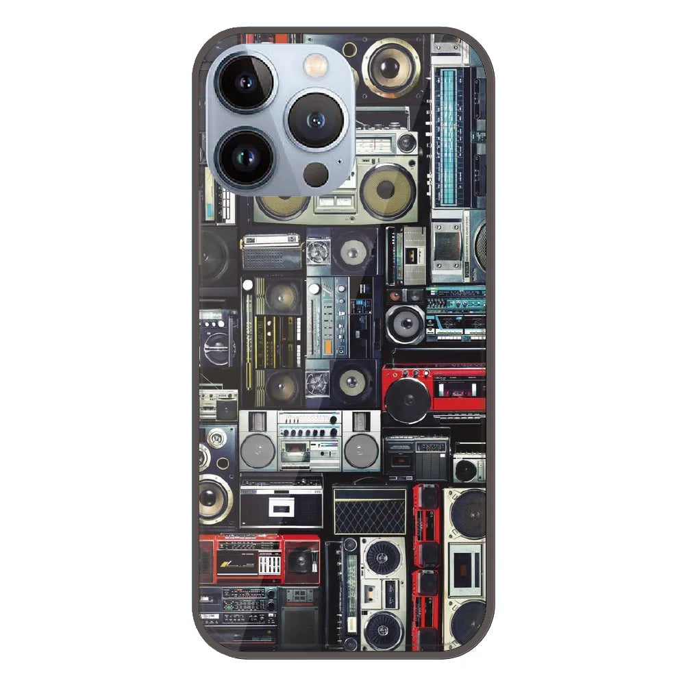 Retro Boombox Music Pattern - Printed Silicone Case For Apple iPhone 13 Pro