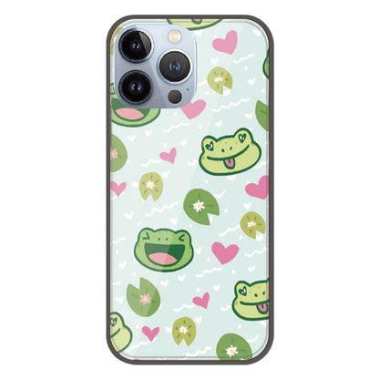 Cute Frog & Heart Pattern - Printed Silicone Case For Apple iPhone 13 Pro