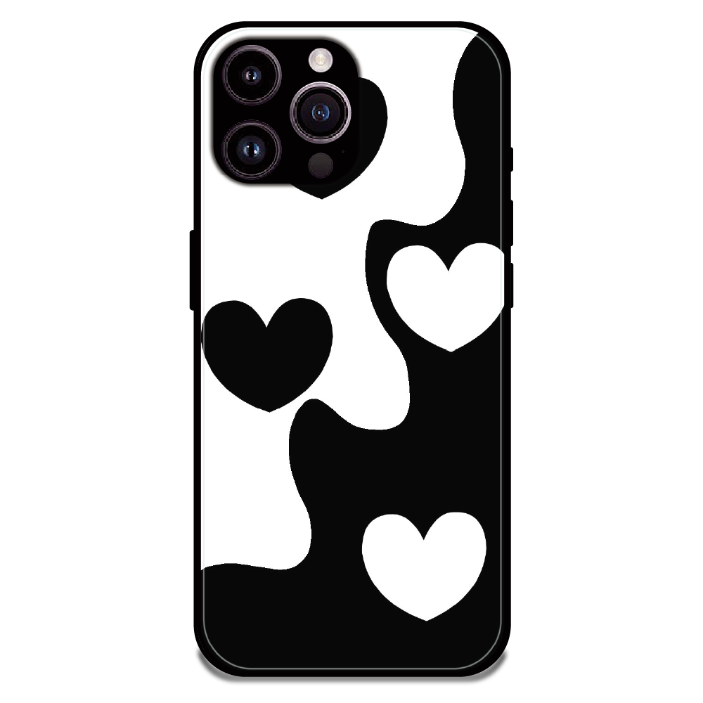 Monochrome Heart Flow - Glossy Metal Silicone Case For Apple iPhone 13 Pro