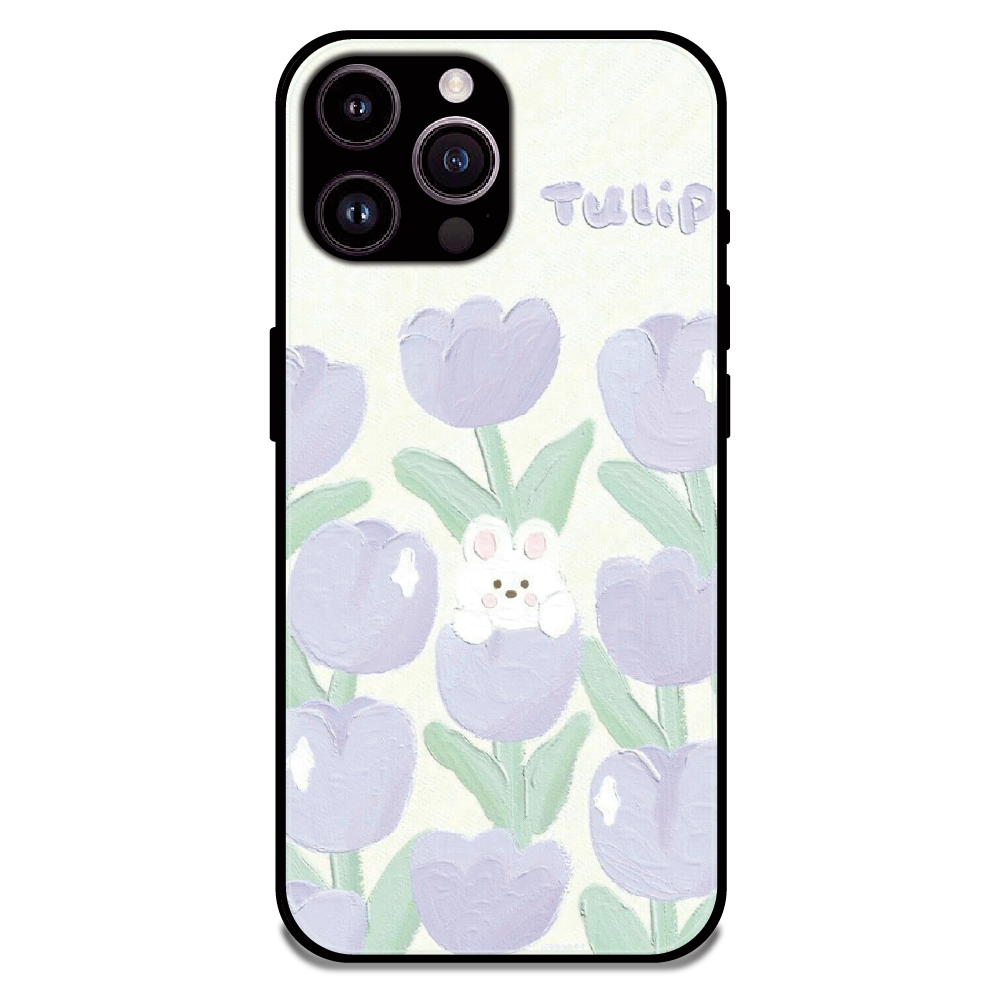 Cute Bunny Tulip - Glossy Metal Silicone Case For Apple iPhone 13 Pro