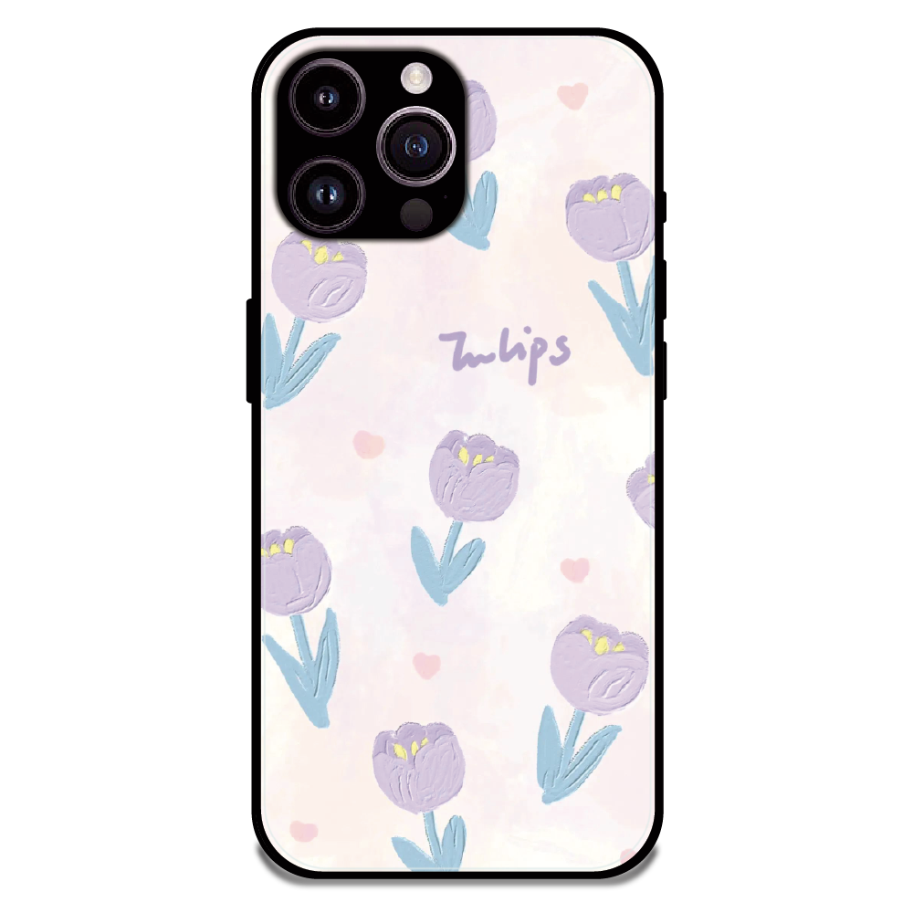 Pastel Tulip Floral - Glossy Metal Silicone Case For Apple iPhone 13 Pro