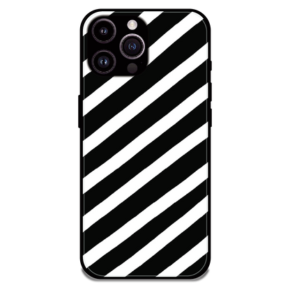 Monochrome Diagonal Stripe - Glossy Metal Silicone Case For Apple iPhone 13 Pro