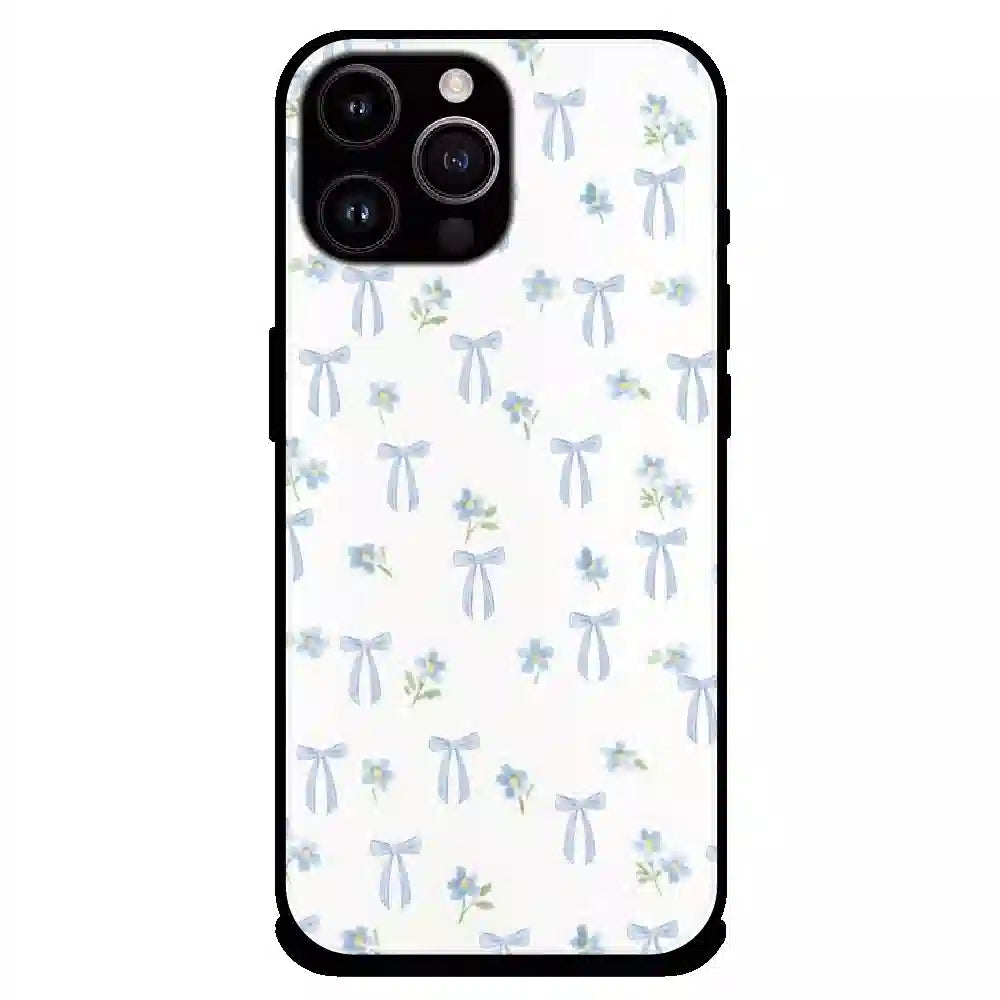 Soft Blue Bow Floral - Glossy Metal Silicone Case For Apple iPhone 13 Pro
