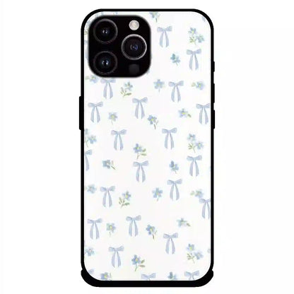 Soft Blue Bow Floral - Glossy Metal Silicone Case For Apple iPhone 13 Pro