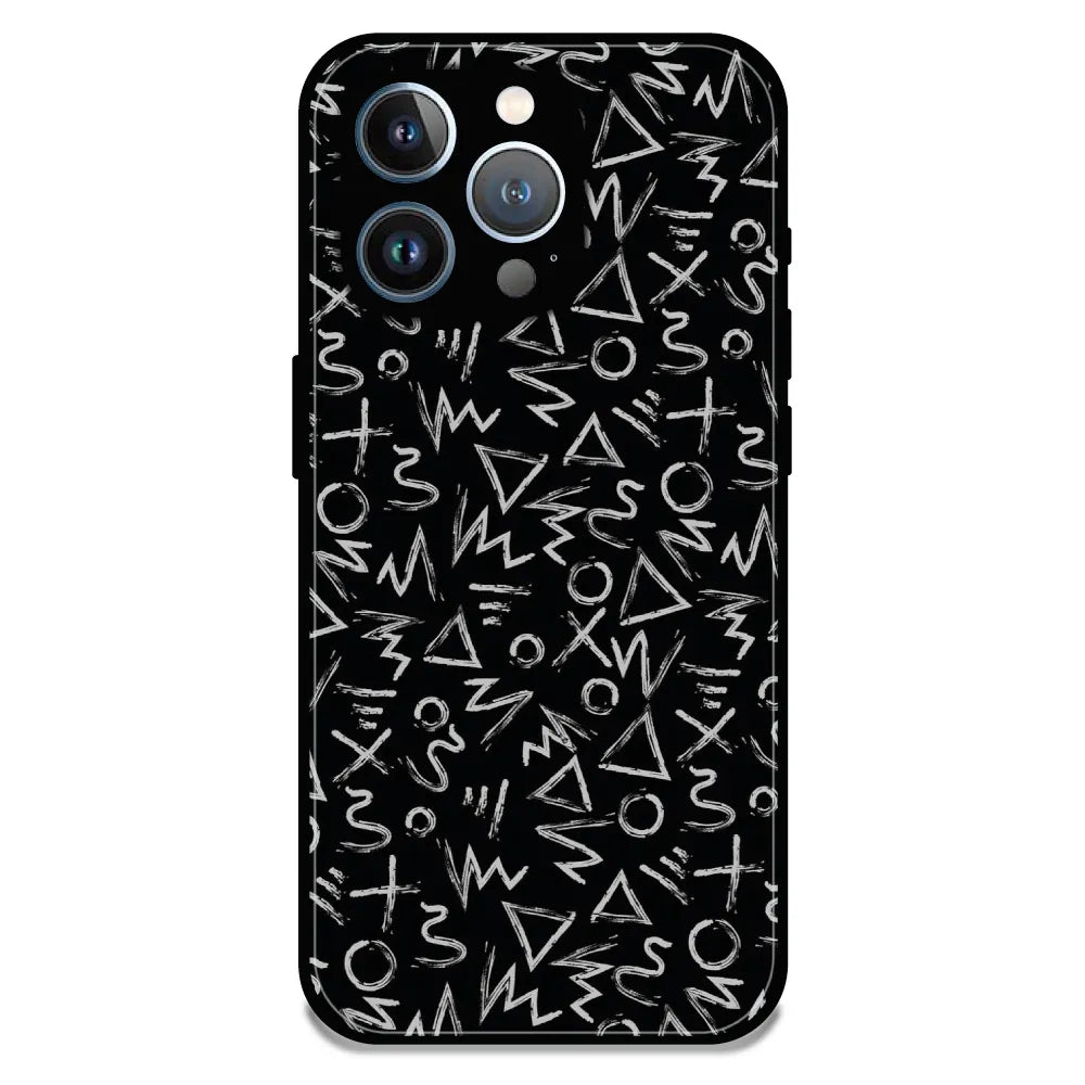 Geometric Black & White Pattern - Glossy Metal Silicone Case For Apple iPhone 13 Pro