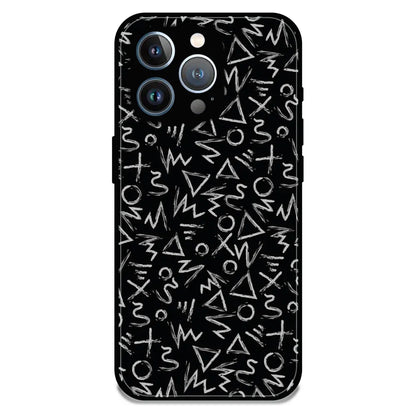 Geometric Black & White Pattern - Glossy Metal Silicone Case For Apple iPhone 13 Pro