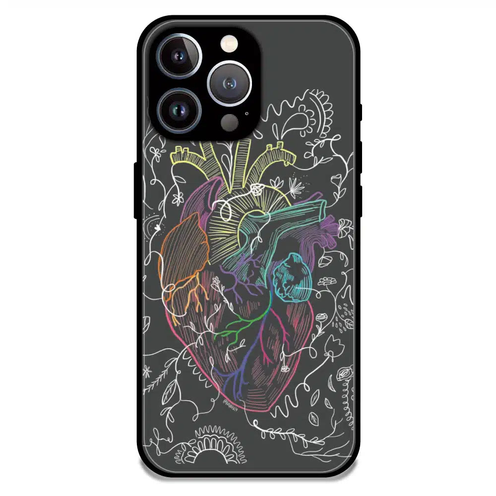 Anatomical Heart Line Art - Glossy Metal Silicone Case For Apple iPhone 13 Pro