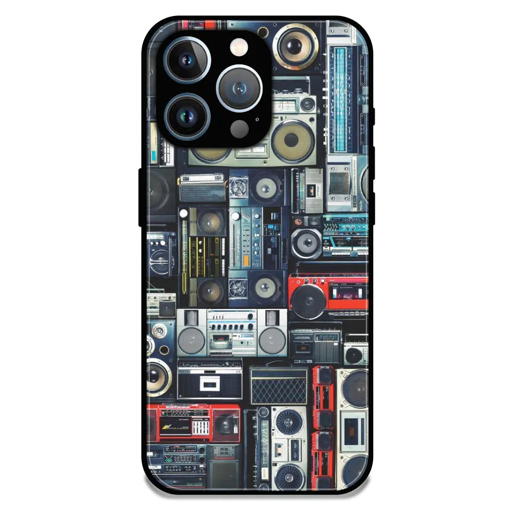 Retro Boombox Music Pattern - Glossy Metal Silicone Case For Apple iPhone 13 Pro