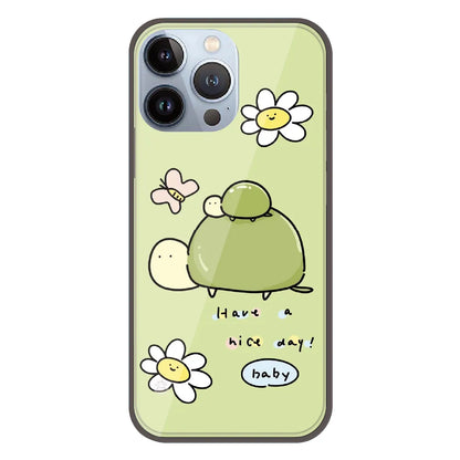 Cute Turtle & Daisy “Have a Nice Day” - Printed Silicone Case For Apple iPhone 13 Pro