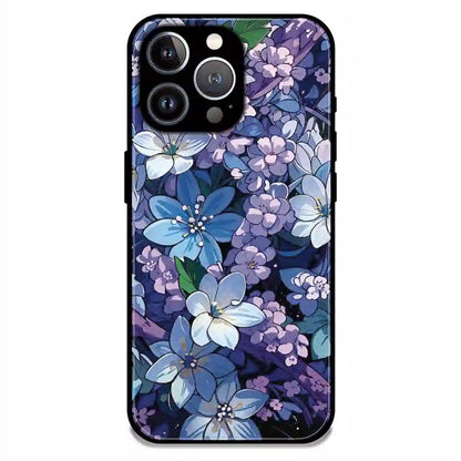 Midnight Blue Floral Garden - Glossy Metal Silicone Case For Apple iPhone 13 Pro