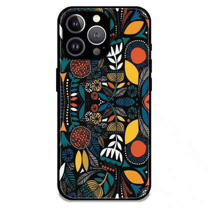 Folk Floral Night Garden - Glossy Metal Silicone Case For Apple iPhone 13 Pro