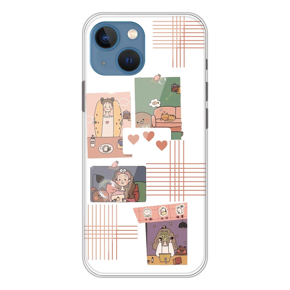 Cute Girl Collage - Clear Printed Silicone Case For Apple iPhone Models -Apple iPhone 13