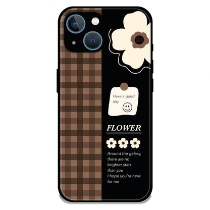 Brown Checkered Flower Quote - Glossy Metal Silicone Case For Apple iPhone 13