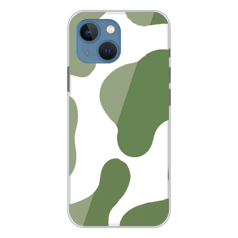 Olive Green Cow Print - Clear Printed Silicone Case For Apple iPhone Models- Apple iPhone 13