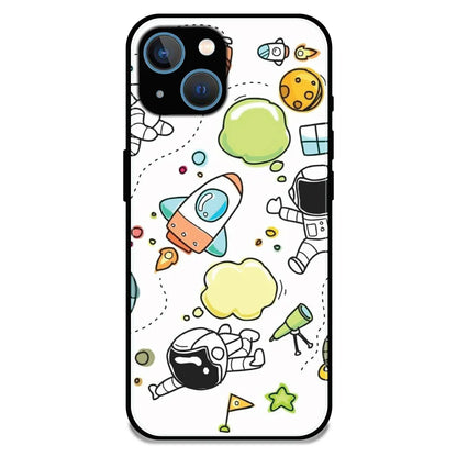 Cute Rocket & Galaxy - Glossy Metal Silicone Case For Apple iPhone 13