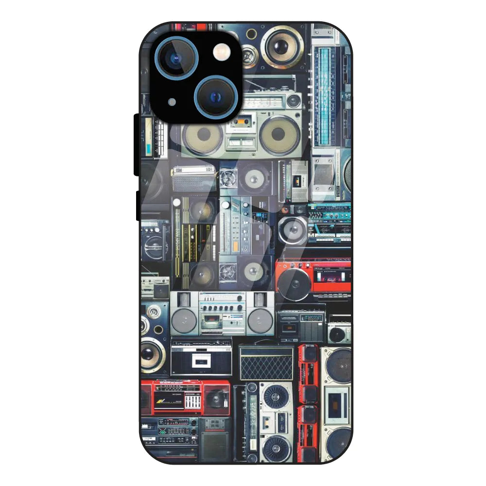 Retro Boombox Music Pattern - Glass Case For Apple iPhone 13