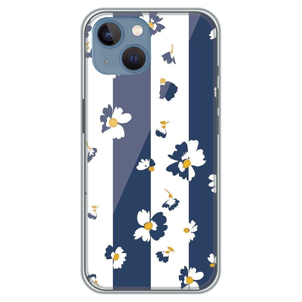 Blue Daisy Stripes - Printed Silicone Case for Apple iPhone 13