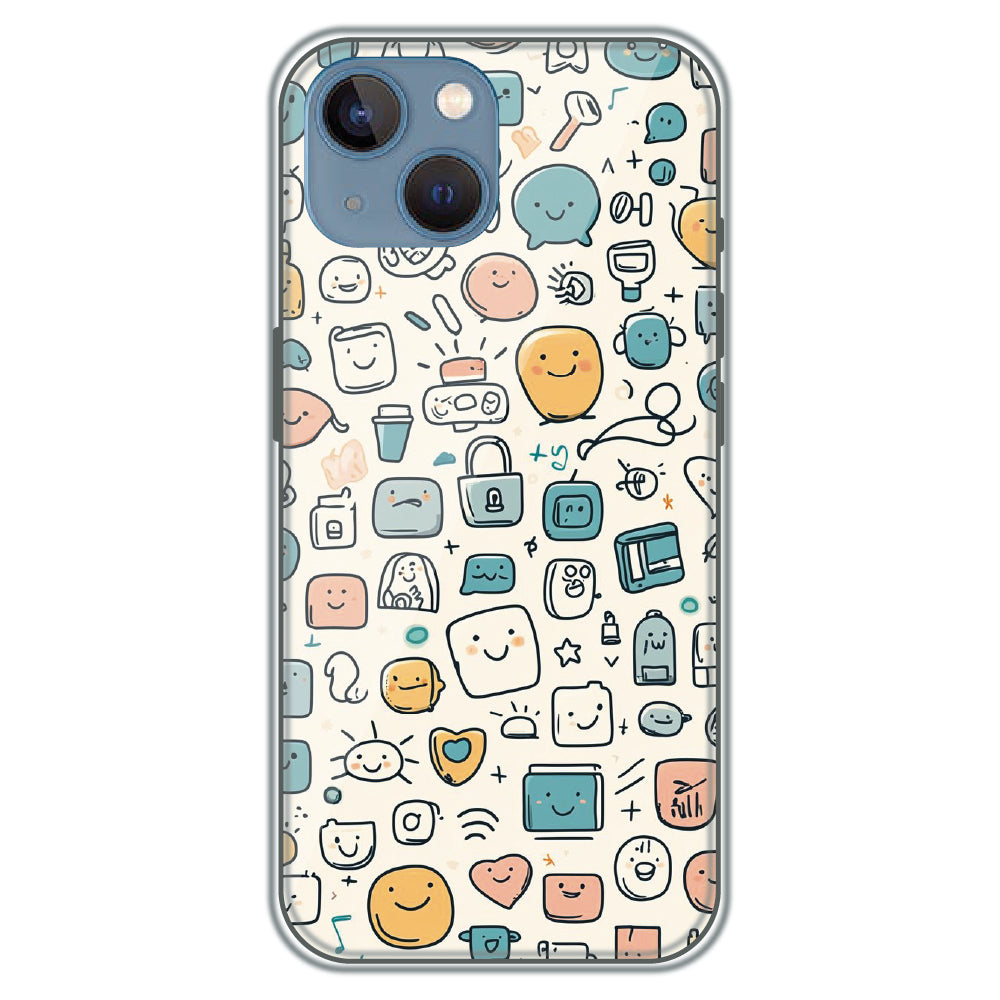 Happy Doodle Icons - Printed Silicone Case for Apple iPhone 13