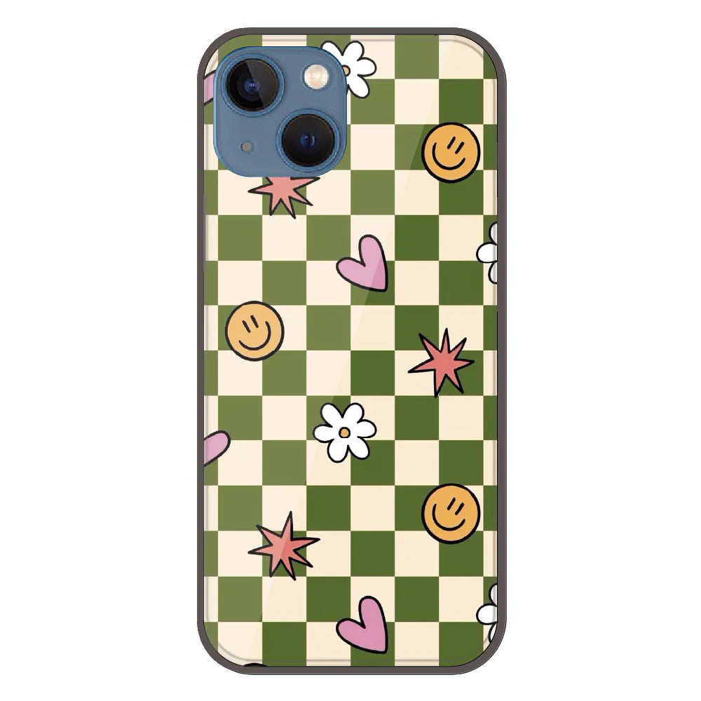 Checkerboard Smile Daisy Heart - Printed Silicone Case For Apple iPhone 13