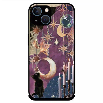 Celestial Moon Cat Art - Glossy Metal Silicone Case For Apple iPhone 13