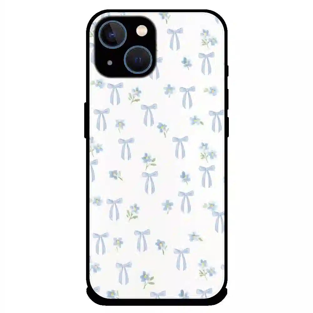 Soft Blue Bow Floral - Glossy Metal Silicone Case For Apple iPhone 13