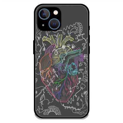 Anatomical Heart Line Art - Glossy Metal Silicone Case For Apple iPhone 13