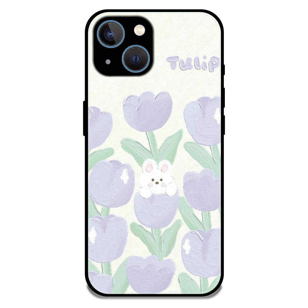 Cute Bunny Tulip - Glossy Metal Silicone Case For Apple iPhone 13