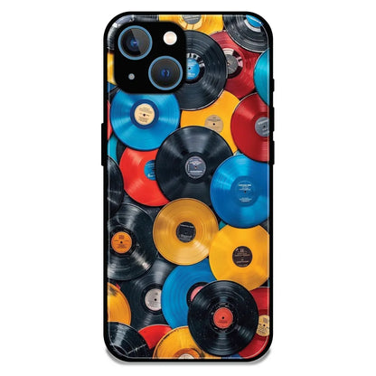 Retro Vinyl Record Pattern - Glossy Metal Silicone Case For Apple iPhone 13