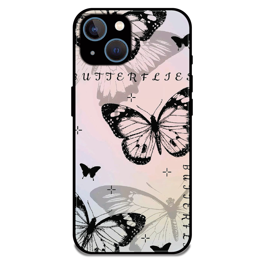 Monochrome Butterfly Art - Glossy Metal Silicone Case For Apple iPhone 13