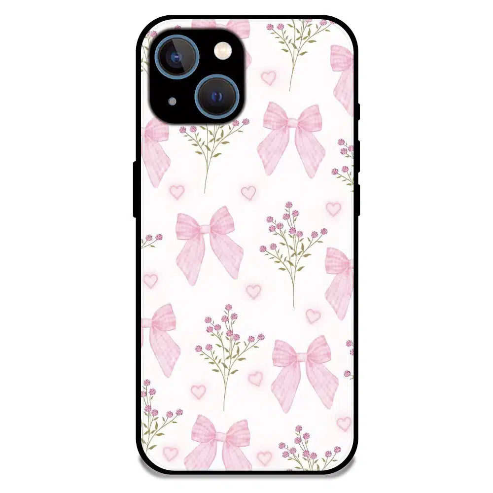 Pink Bow Floral Pattern - Glossy Metal Silicone Case For Apple iPhone 13
