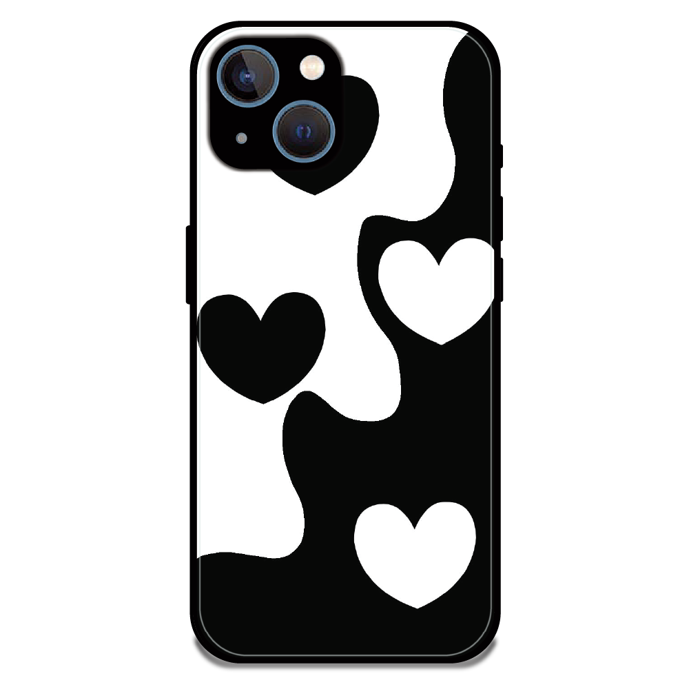 Monochrome Heart Flow - Glossy Metal Silicone Case For Apple iPhone 13